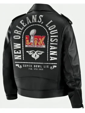 Erin Andrews Super Bowl LIX Oversized Biker Jacket Back