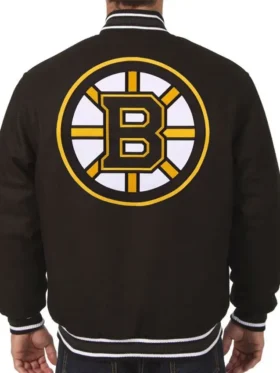 Euna Boston Bruins Letterman Black Wool Jacket Back