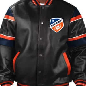 FC Cincinnati Black Leather Bomber Jacket