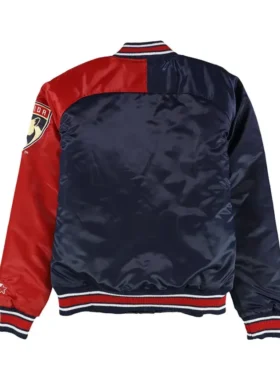 Florida Panthers Hometown Blue and Red Varsity Satin Jacket Back