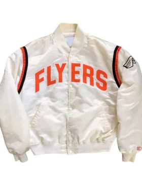 Flyers White Satin Bomber Jacket