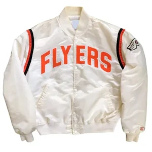 Flyers White Satin Bomber Jacket