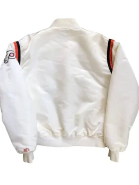 Flyers White Satin Bomber Jacket Back