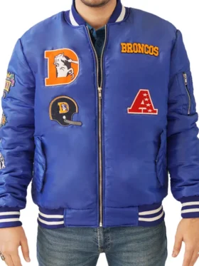 Ford Bins Denver Broncos Blue Zip Bomber Jacket