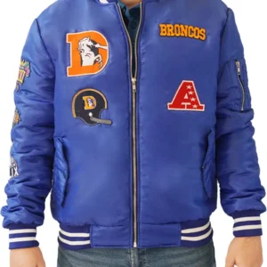 Ford Bins Denver Broncos Blue Zip Bomber Jacket