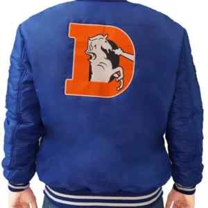 Ford Bins Denver Broncos Blue Zip Bomber Jacket Back