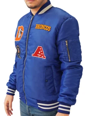 Ford Bins Denver Broncos Blue Zip Bomber Jacket Side Look