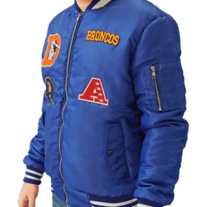 Ford Bins Denver Broncos Blue Zip Bomber Jacket Side Look