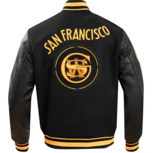 Golden State Warriors Black Varsity Wool Jacket Back