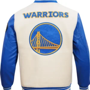Golden State Warriors White And Blue Varsity Wool Jacket Back
