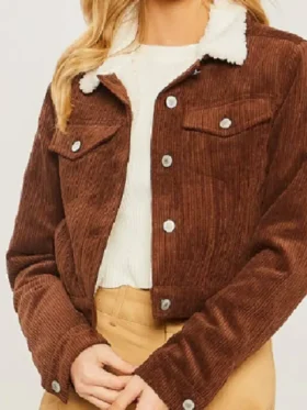 Hayley SkyMed S03 Brown Corduroy Sherpa Jacket For Sale