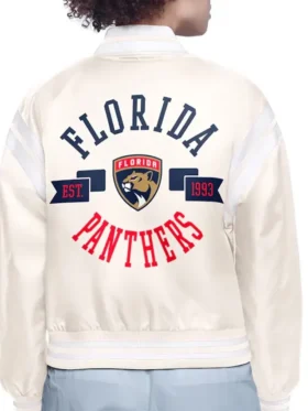 Heidi Florida Panthers Printed Varsity Satin Jacket Back