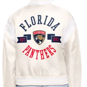 Heidi Florida Panthers Printed Varsity Satin Jacket Back