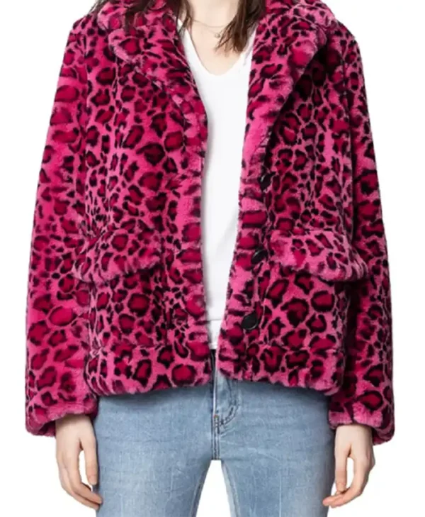 High Potential S01 Kaitlin Olson Pink Leopard Print Jacket For Sale