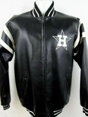 Houston Astros Black Leather Bomber Jacket