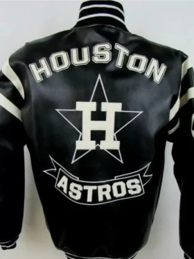 Houston Astros Black Leather Bomber Jacket Back