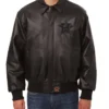 Houston Astros Black Leather Full Snap Bomber Jacket
