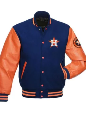 Houston Astros Navy Blue And Orange Varsity Wool Jacket