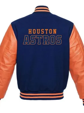 Houston Astros Navy Blue And Orange Varsity Wool Jacket Back