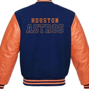 Houston Astros Navy Blue And Orange Varsity Wool Jacket Back