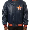 Houston Astros Navy Blue Leather Bomber Jacket