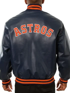 Houston Astros Navy Blue Leather Bomber Jacket Back