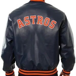 Houston Astros Navy Blue Leather Bomber Jacket Back