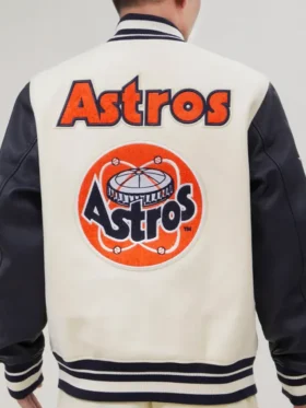 Houston Astros White And Navy Blue Wool Varsity Jacket Back