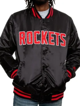 Houston Rocket Black Satin Bomber Jacket