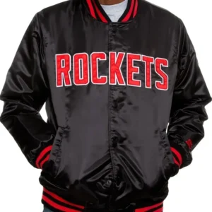 Houston Rocket Black Satin Bomber Jacket