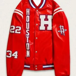 Houston Rocket Leather Bomber Full Snap Jacket