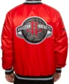 Houston Rocket Red Satin Bomber Full Snap Jacket