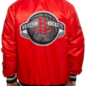 Houston Rocket Red Satin Bomber Full Snap Jacket