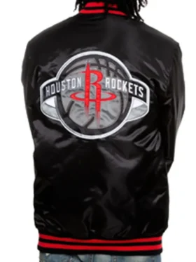 Houston Rockets Black Satin Bomber Jacket