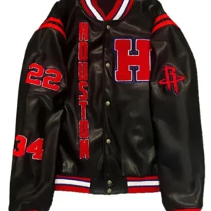 Houston Rockets Leather Bomber Ful Snap Jacket 1