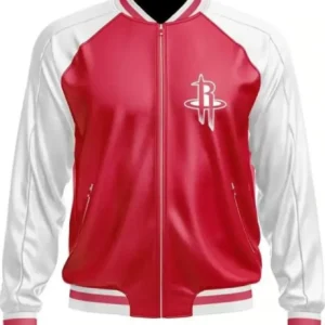 Houston Rockets Red And White Bomber Leather Zipper Jacket