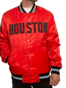 Houston Rockets Red Satin Bomber Full Snap Jacket