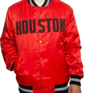 Houston Rockets Red Satin Bomber Full Snap Jacket