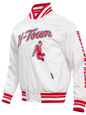 Houston Rockets White And Red Bomber Satin Jacket