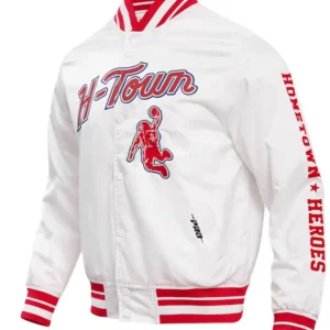 Houston Rockets White And Red Bomber Satin Jacket