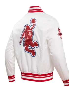 Houston Rockets White Red Bomber Satin Jacket