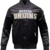 Irwin NHL Boston Bruins Glam Black Satin Varsity Jacket