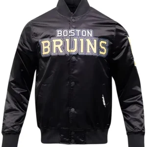 Irwin NHL Boston Bruins Glam Black Satin Varsity Jacket