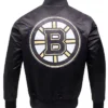 Irwin NHL Boston Bruins Glam Black Satin Varsity Jacket Back