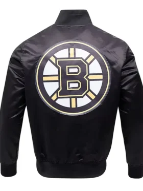 Irwin NHL Boston Bruins Glam Black Satin Varsity Jacket Back