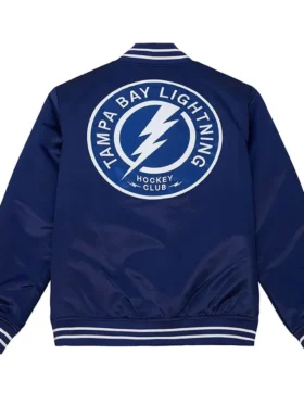 Joanie Tampa Bay Lightning Heavyweight Blue Satin Varsity Jacket Back