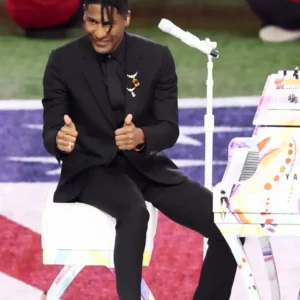 Jon Batiste Super Bowl 2025 in New Orleans Black suit