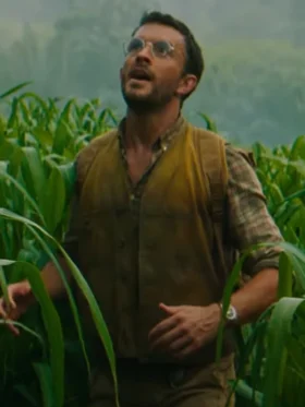 Jurassic World Rebirth Jonathan Bailey Brown Vest front