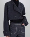 Kang Ji yoon Love Scout S01 Black Cropped Wool Jacket For Sale