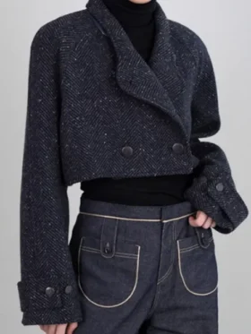 Kang Ji yoon Love Scout S01 Black Cropped Wool Jacket For Sale